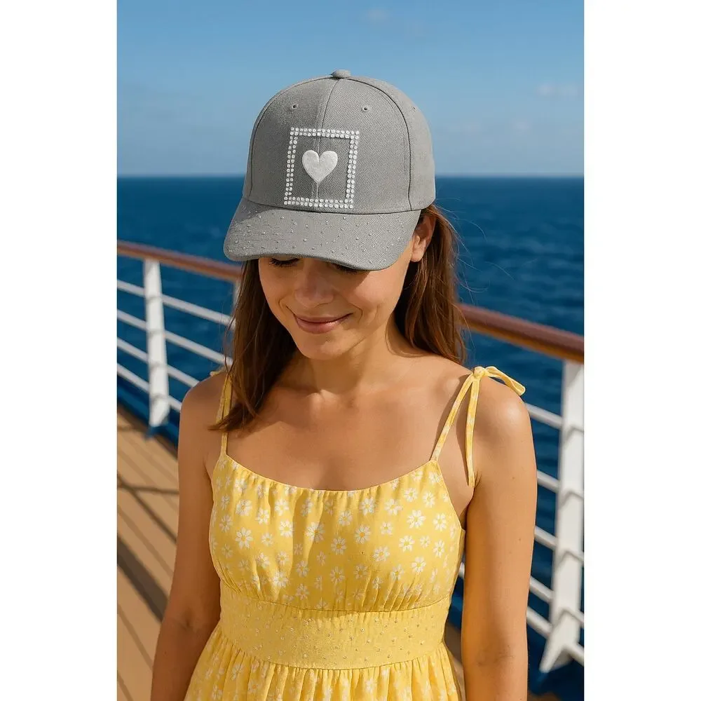 Rhinestone Studded Embroidered Heart Streetwear style Bling Baseball Cap Hat